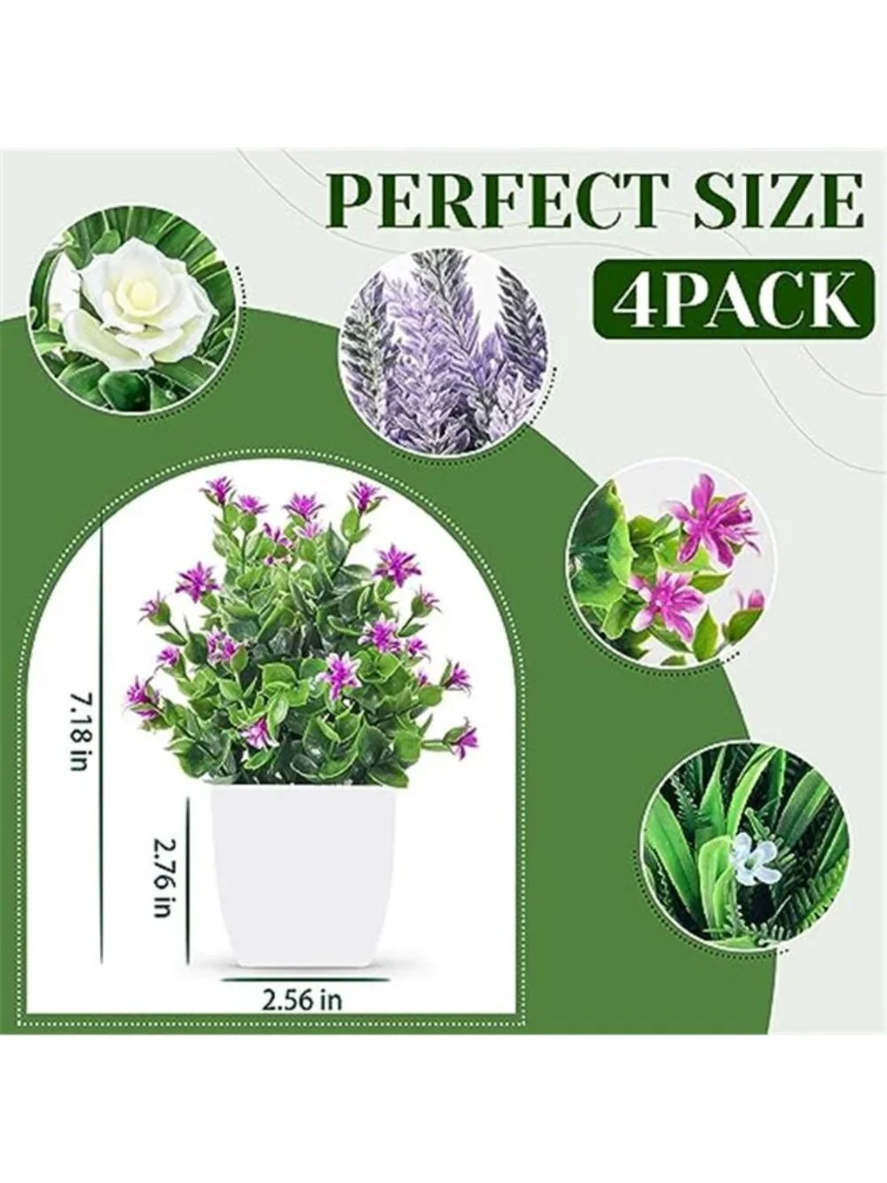 4 Pack Fake Plants Small Artificial Potted Faux Flowers Home Office Decor Indoor